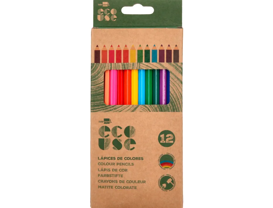 Crayon couleur liderpapel certifie fsc mine extra-resistante ecouse etui carton de 12 coloris assortis