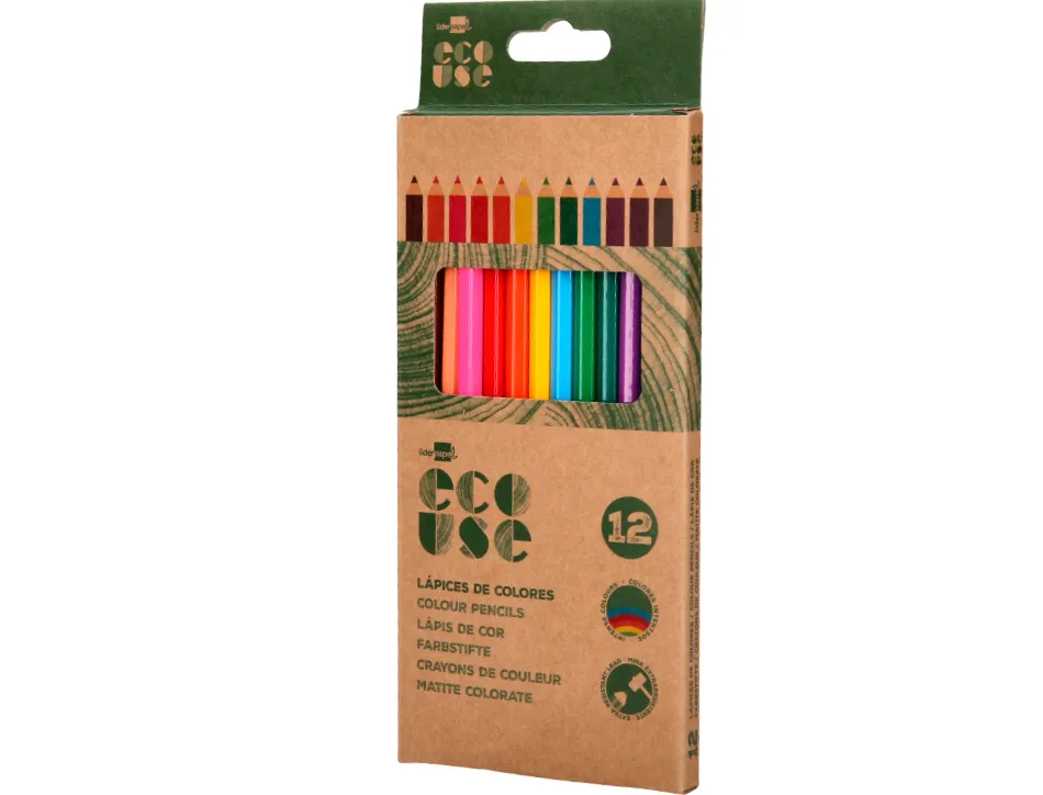 Crayon couleur liderpapel certifie fsc mine extra-resistante ecouse etui carton de 12 coloris assortis