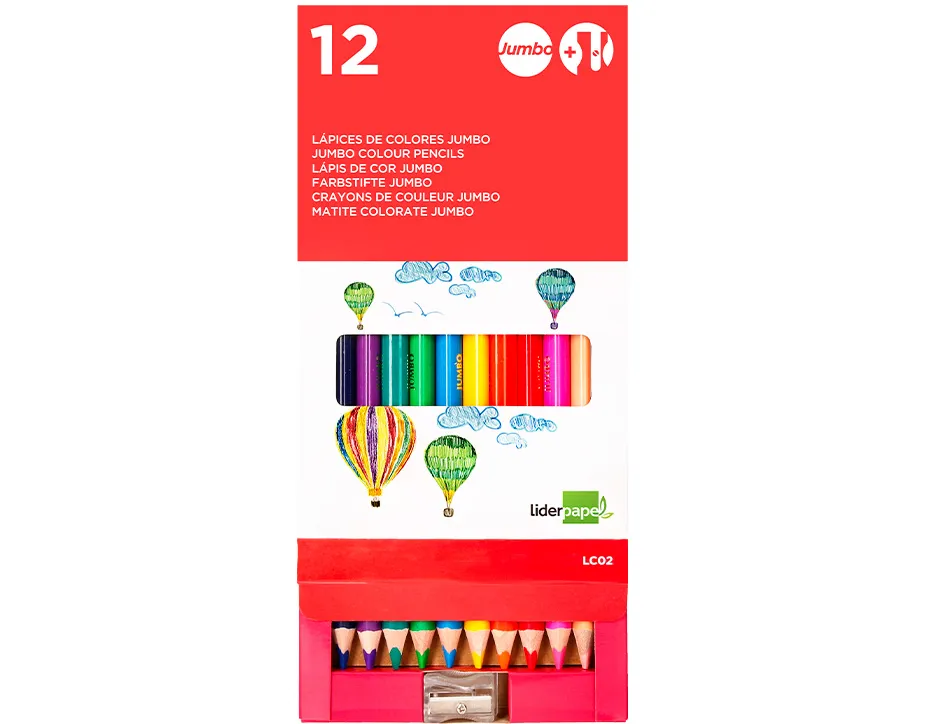 Crayon couleur liderpapel triangulaire jumbo mine extra-résistante 174.5mm taille-crayon offert étui carton 12 unités