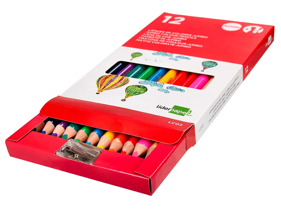 Crayon couleur liderpapel triangulaire jumbo mine extra-résistante 174.5mm taille-crayon offert étui carton 12 unités