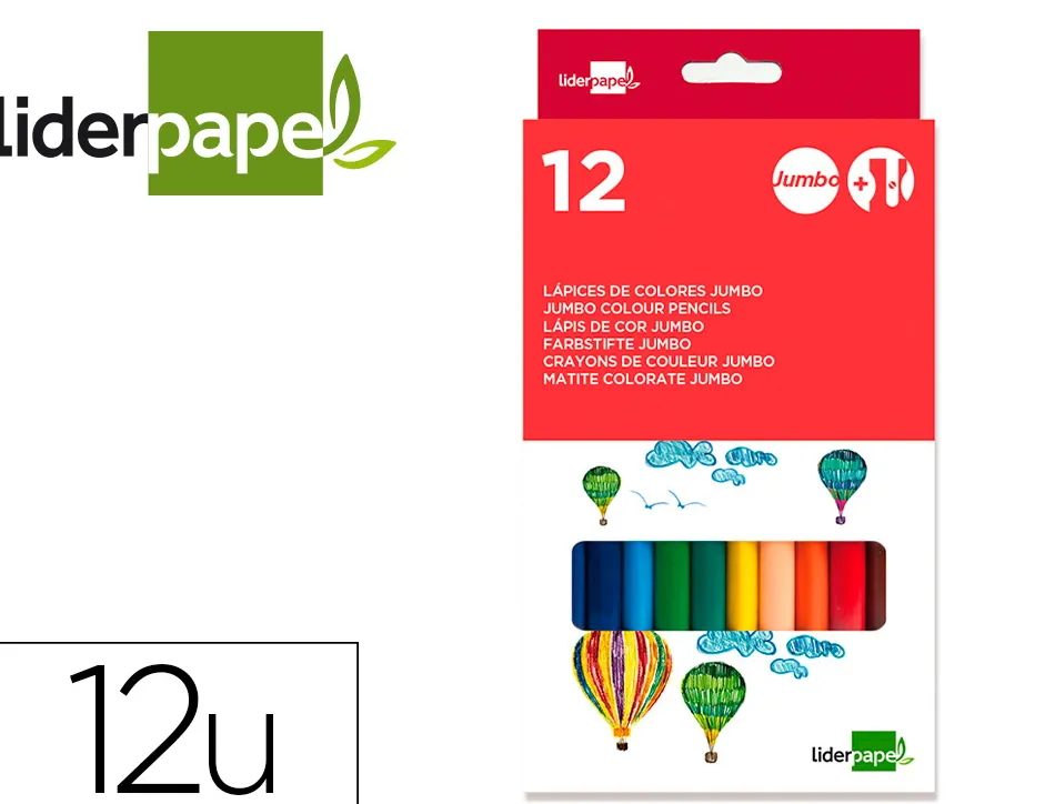 Crayon couleur liderpapel triangulaire jumbo mine extra-résistante 174.5mm taille-crayon offert étui carton 12 unités
