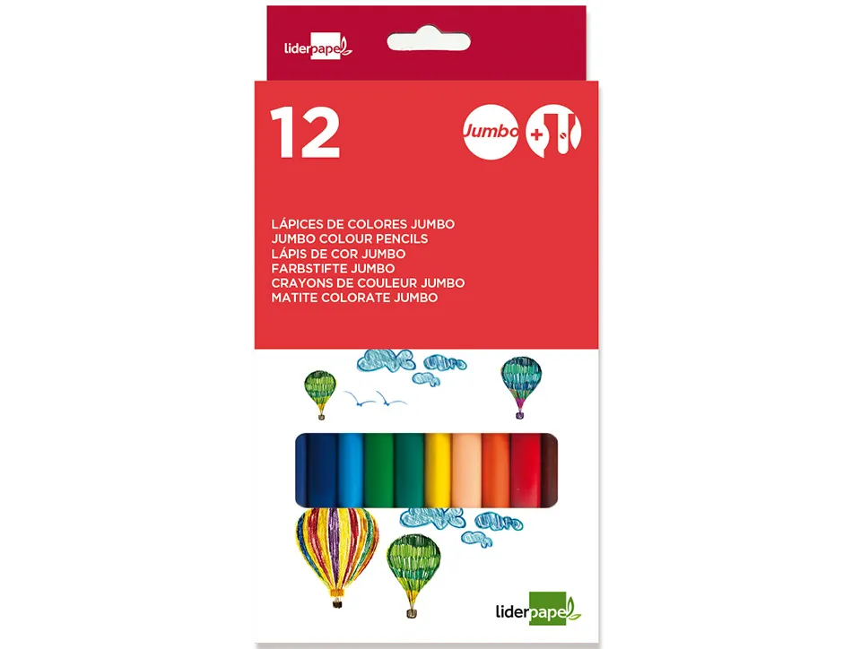 Crayon couleur liderpapel triangulaire jumbo mine extra-résistante 174.5mm taille-crayon offert étui carton 12 unités