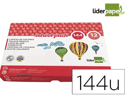 Crayon couleur liderpapel mine extra-résistante 174.5mm écriture douce 12 coloris intenses school pack 144 unités