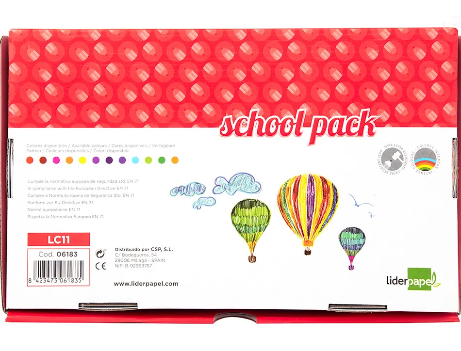 Crayon couleur liderpapel mine extra-résistante 174.5mm écriture douce 12 coloris intenses school pack 144 unités