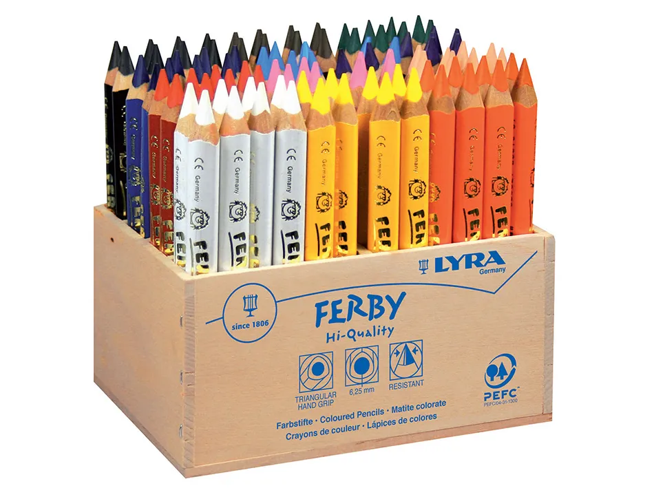 Crayon couleur lyra ferby triangulaire 120mm extrémité fermée usage économe mine 6.25mm diamètre coffret scolaire 96u