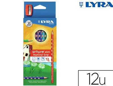 Crayon couleur lyra groove triangulaire slim mine ultra-résistante diamètre 3mm coloris assortis boîte 12 unités