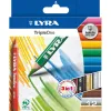 Crayon couleur lyra triple one 3en1 triangulaire aquarellable 120mm craie grasse mine 6.25mm diamètre étui carton 12u