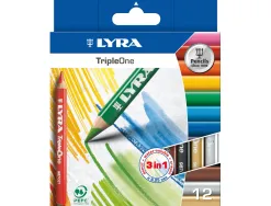Crayon couleur lyra triple one 3en1 triangulaire aquarellable 120mm craie grasse mine 6.25mm diamètre étui carton 12u