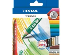 Crayon couleur lyra triple one 3en1 triangulaire aquarellable 120mm craie grasse mine 6.25mm diamètre étui carton 12u