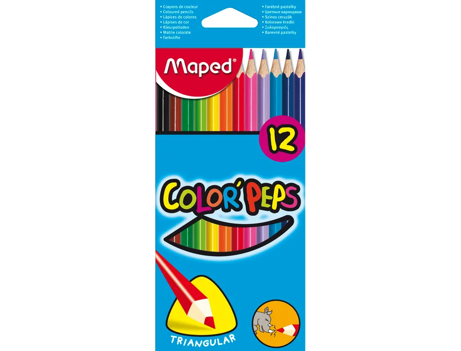 Crayon couleur maped color pep's triangulaire mine tendre résistante sans écharde coloris lumineux étui carton 12u