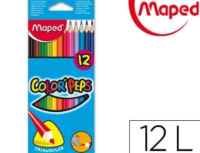 Crayon couleur maped color pep's triangulaire mine tendre résistante sans écharde coloris lumineux étui carton 12u