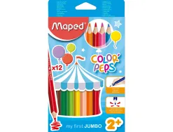 Crayon couleur maped color pep's jumbo triangulaire mine tendre ultra-résistante coloris assortis étui carton 12 unités