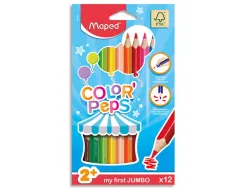 Crayon couleur maped color pep's jumbo triangulaire mine tendre ultra-résistante coloris assortis étui carton 12 unités