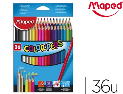 Crayon couleur maped color pep's triangulaire mine tendre résistante sans écharde coloris lumineux étui carton 36u