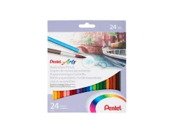 Crayon couleur pentel arts aquarellable corps hexagonable bois coloris assortis boite 24 unites
