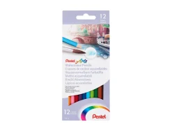 Crayon couleur pentel arts aquarellable corps hexagonable bois coloris assortis boite 12 unites