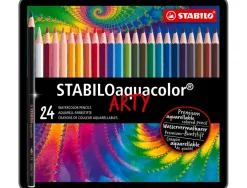 Crayon couleur stabilo aquacolor arty aquarellable mine solide 2,8mm boite metal 24 unites