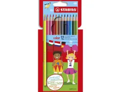 Crayon couleur stabilo color bois hexagonal 175mm facile à tailler couleurs denses fluo pochette 12 unités