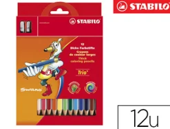 Crayon couleur stabilo trio long bois triangulaire 175mm mine large souple 4mm taille-crayons offert pochette 12u