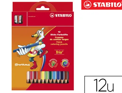 Crayon couleur stabilo trio long bois triangulaire 175mm mine large souple 4mm taille-crayons offert pochette 12u