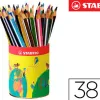 Crayon couleur stabilo trio long bois triangulaire 175mm mine large souple 4mm pot métal 38u