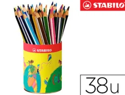 Crayon couleur stabilo trio long bois triangulaire 175mm mine large souple 4mm pot métal 38u
