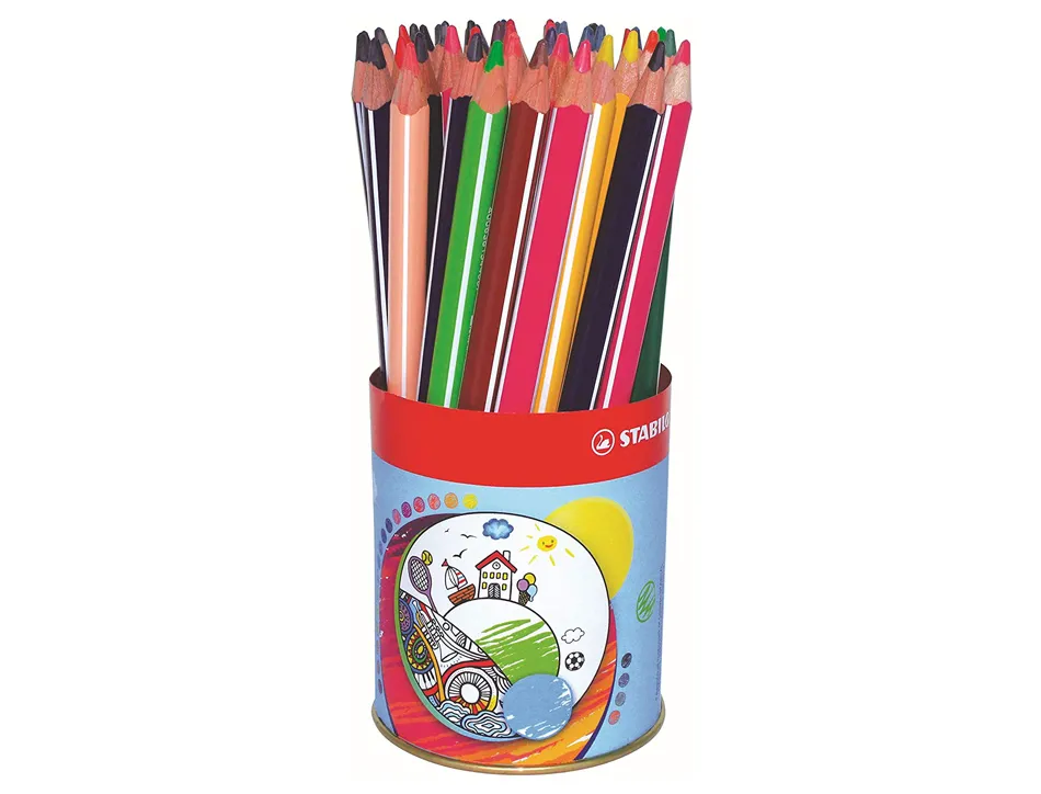 Crayon couleur stabilo trio long bois triangulaire 175mm mine large souple 4mm pot métal 38u