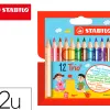 Crayon couleur stabilo trio court bois triangulaire 85mm mine large souple 4mm coloriage rapide pochette 12u