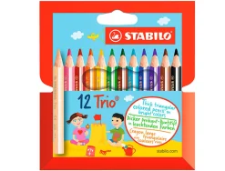 Crayon couleur stabilo trio court bois triangulaire 85mm mine large souple 4mm coloriage rapide pochette 12u