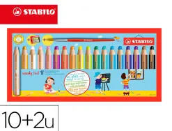 Crayon couleur stabilo woody multi talent 18 crayons 3 en 1 arty +1 pinceau rond taille 8 + 1 taille crayon