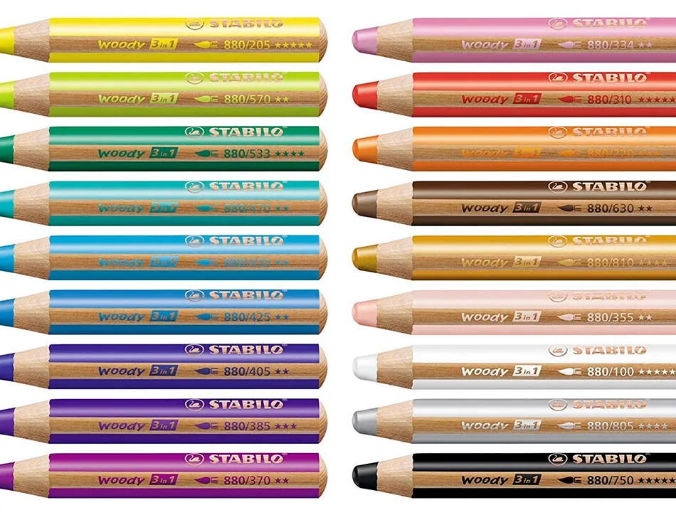 Crayon couleur stabilo woody multi talent 18 crayons 3 en 1 arty +1 pinceau rond taille 8 + 1 taille crayon
