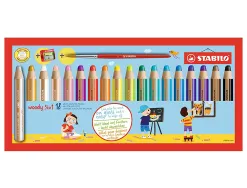 Crayon couleur stabilo woody multi talent 18 crayons 3 en 1 arty +1 pinceau rond taille 8 + 1 taille crayon