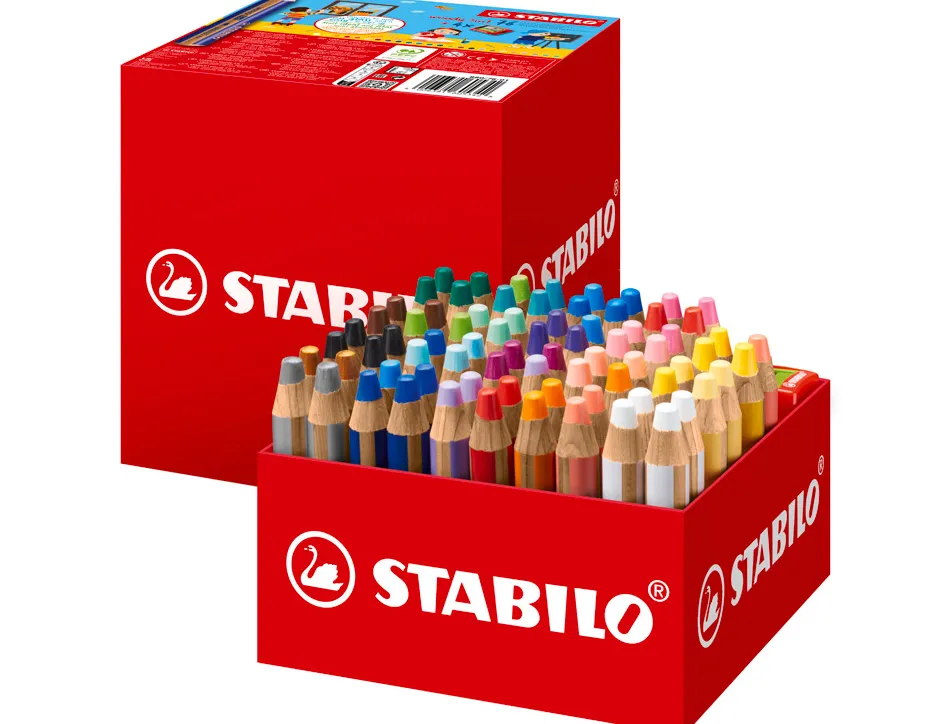 Crayon couleur stabilo woody multi-talent 3 en 1 maxi schoolpack carton 76 unites + 4 taille-crayons