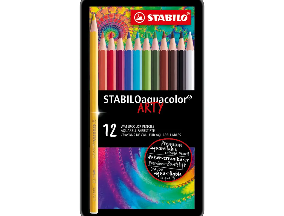 Crayon couleur stabiloaquacolor arty aquarellable mine 2,8mm boite metal 12 unites