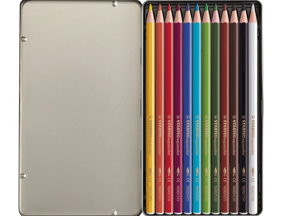 Crayon couleur stabiloaquacolor arty aquarellable mine 2,8mm boite metal 12 unites