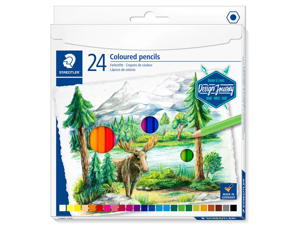 Crayon couleur staedler design journey hexagonal mine douce coloris assortis carton de 24 unites