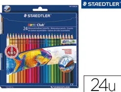 Crayon couleur staedtler noris club aquarell mine 3mm abs anti-casse pinceau inclus coloris vifs étui carton 24 unités