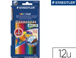 Crayon couleur staedtler noris club aquarell mine 3mm abs anti-casse pinceau inclus coloris vifs étui carton 12 unités