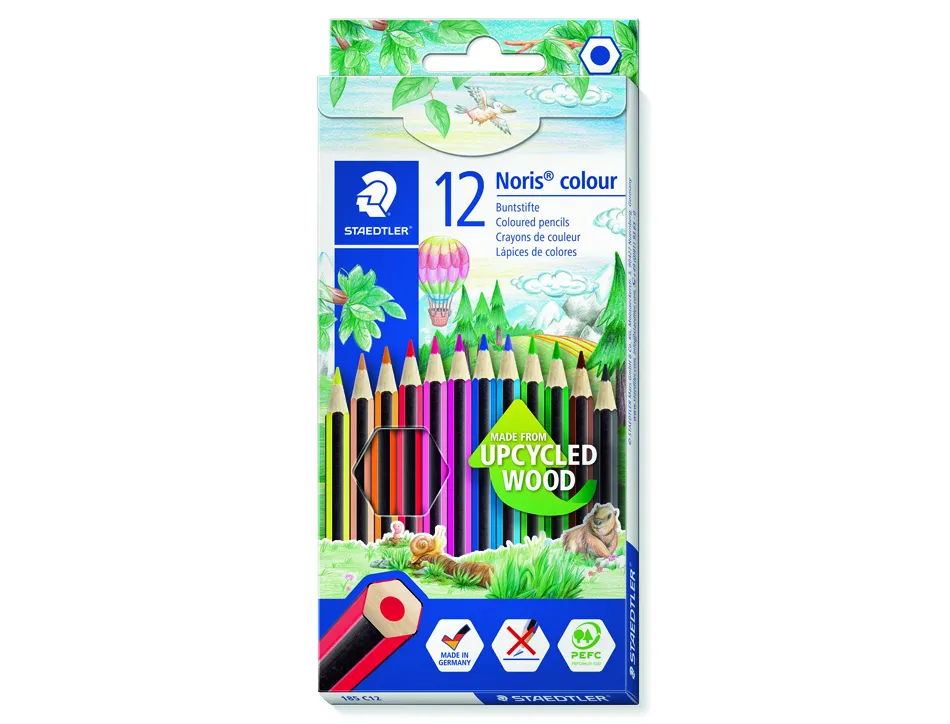 Crayon couleur staedtler noris colour 185 hexagonal 175mm étui carton wopex couleurs assorties 12 unités