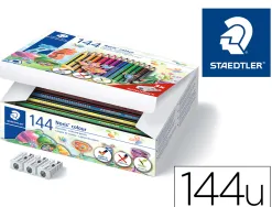 Crayon couleur staedtler noris 187 triangulaire wopex l175mm 144un coloris assortis + 3 taille-crayons offerts