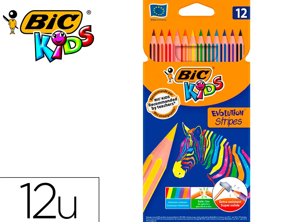 Crayon de couleur bic bois fsc mine haute resistance aux chocs couleurs miscibles etui 12 unites