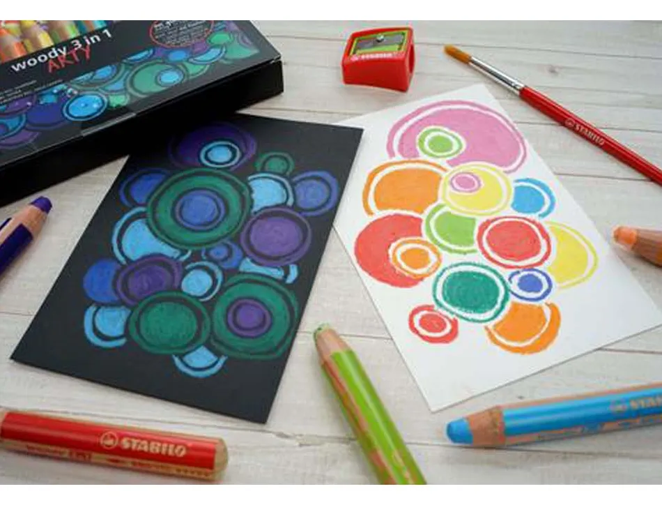 Crayon de couleur stabilo woody 3in1 arty multi-surfaces effacable etui carton 6 unites et