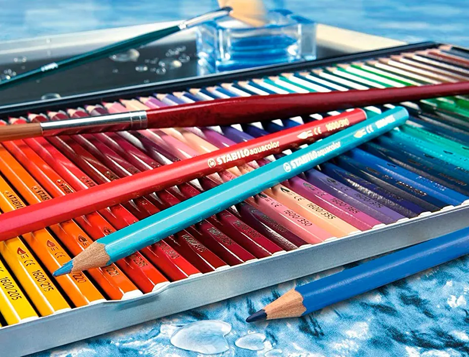 Crayon de couleur stabilo aquacolor arty aquarellable mine solide 2,8mm etui carton 24 unites