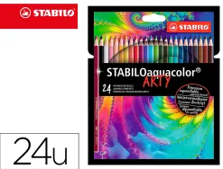 Crayon de couleur stabilo aquacolor arty aquarellable mine solide 2,8mm etui carton 24 unites