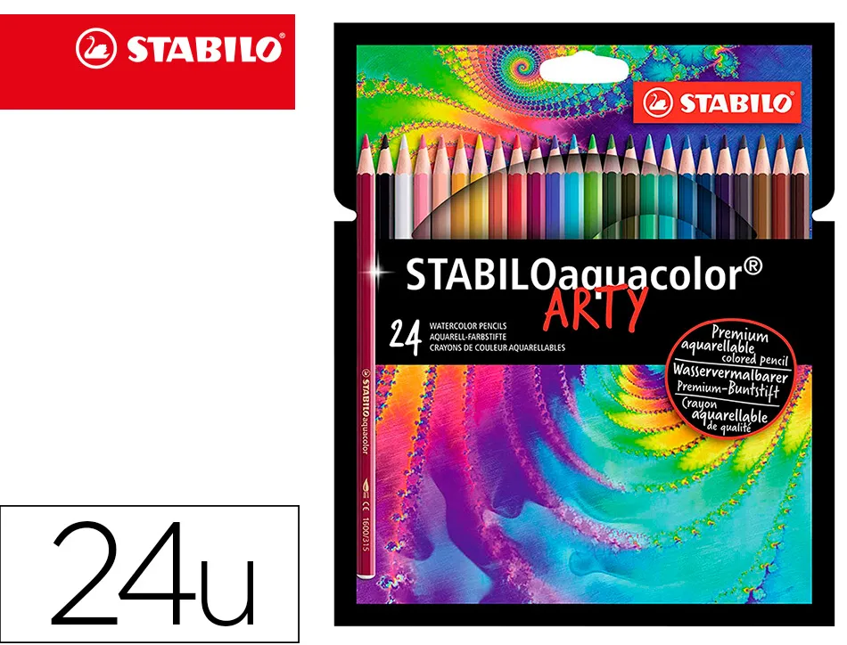 Crayon de couleur stabilo aquacolor arty aquarellable mine solide 2,8mm etui carton 24 unites
