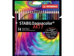 Crayon de couleur stabilo aquacolor arty aquarellable mine solide 2,8mm etui carton 24 unites
