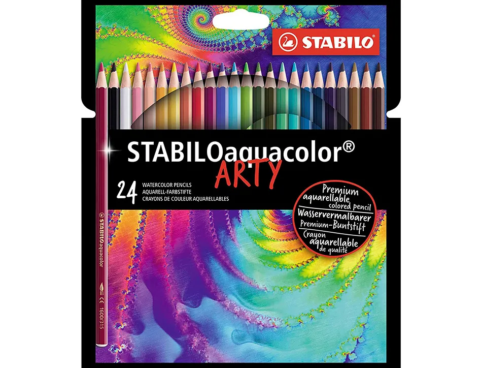 Crayon de couleur stabilo aquacolor arty aquarellable mine solide 2,8mm etui carton 24 unites