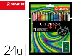 Crayon de couleur stabilo greencolors arty hexagonal fin bois certifie fsc mine solide 3mm etui carton 24