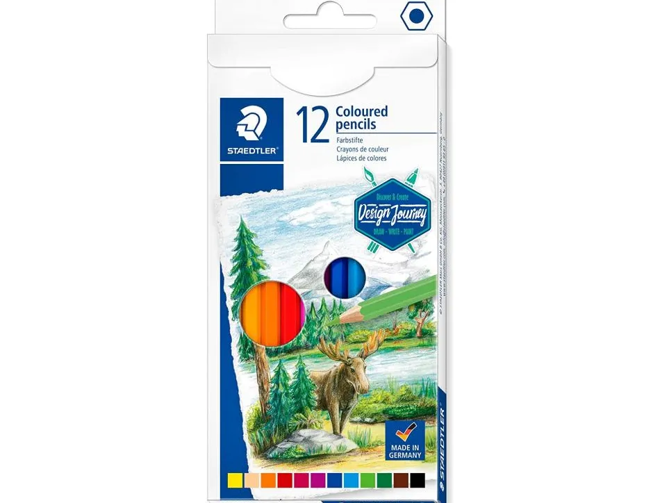 Crayon de couleur staedtler 146c design journey etui carton 12 unites coloris assortis