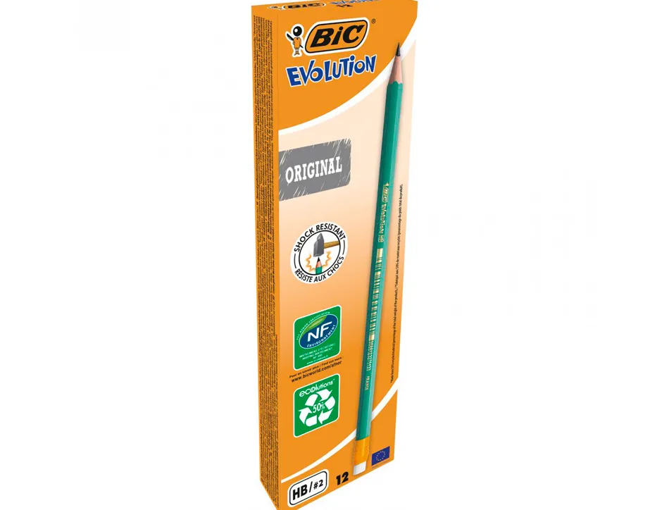 Crayon graphite bic évolution hexagonal corps résine synthèse résiste mordillage mine hb bout gomme